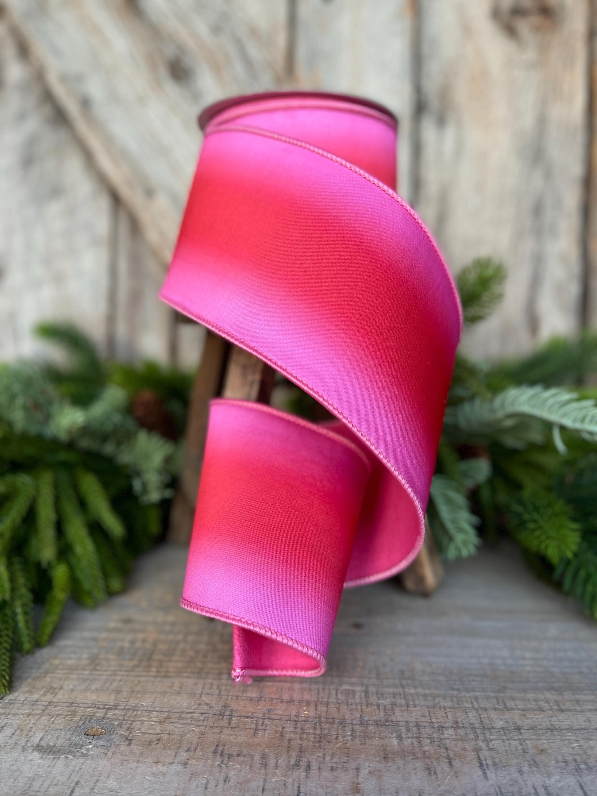 4" Red Pink Ombre Ribbon, Farrisilk RIbbon, Pink Wired RIbbon