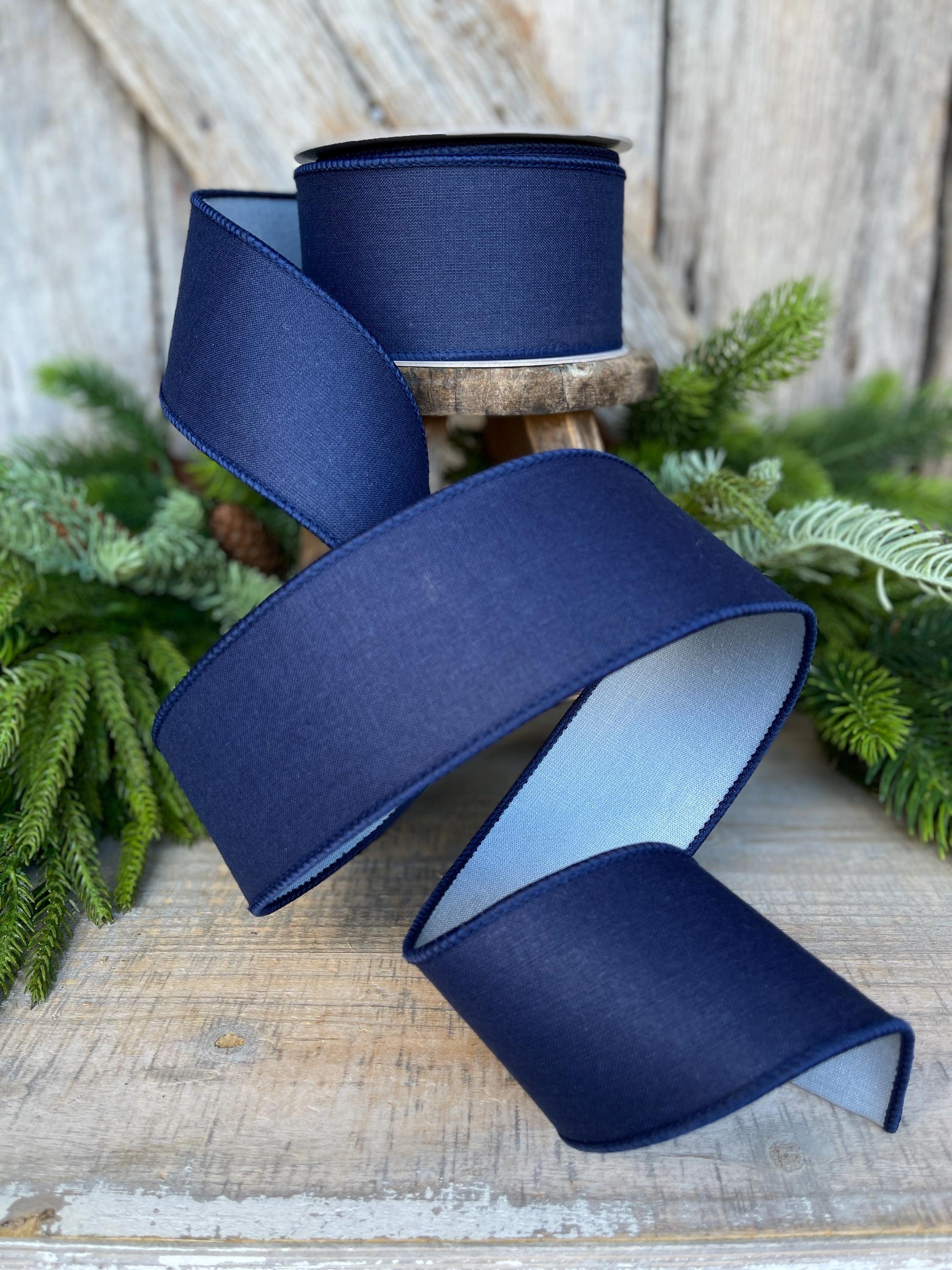 2.5" Navy Blue Ribbon, Farrisilk Ribbon, Wired Ribbon, Navy Blue Linen Tones Ribbon, 2 Tone Ribbon, Denim Look Ribbon, SR120-05