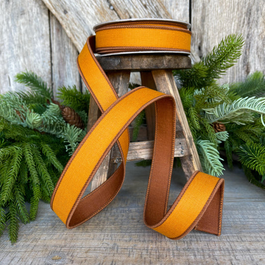 1" Copper Ribbon, Farrisilk Ribbon, Wired Ribbon, Copper Linen Tones Ribbon, 2 Tone Ribbon, copper orange Ribbon, SR119-42