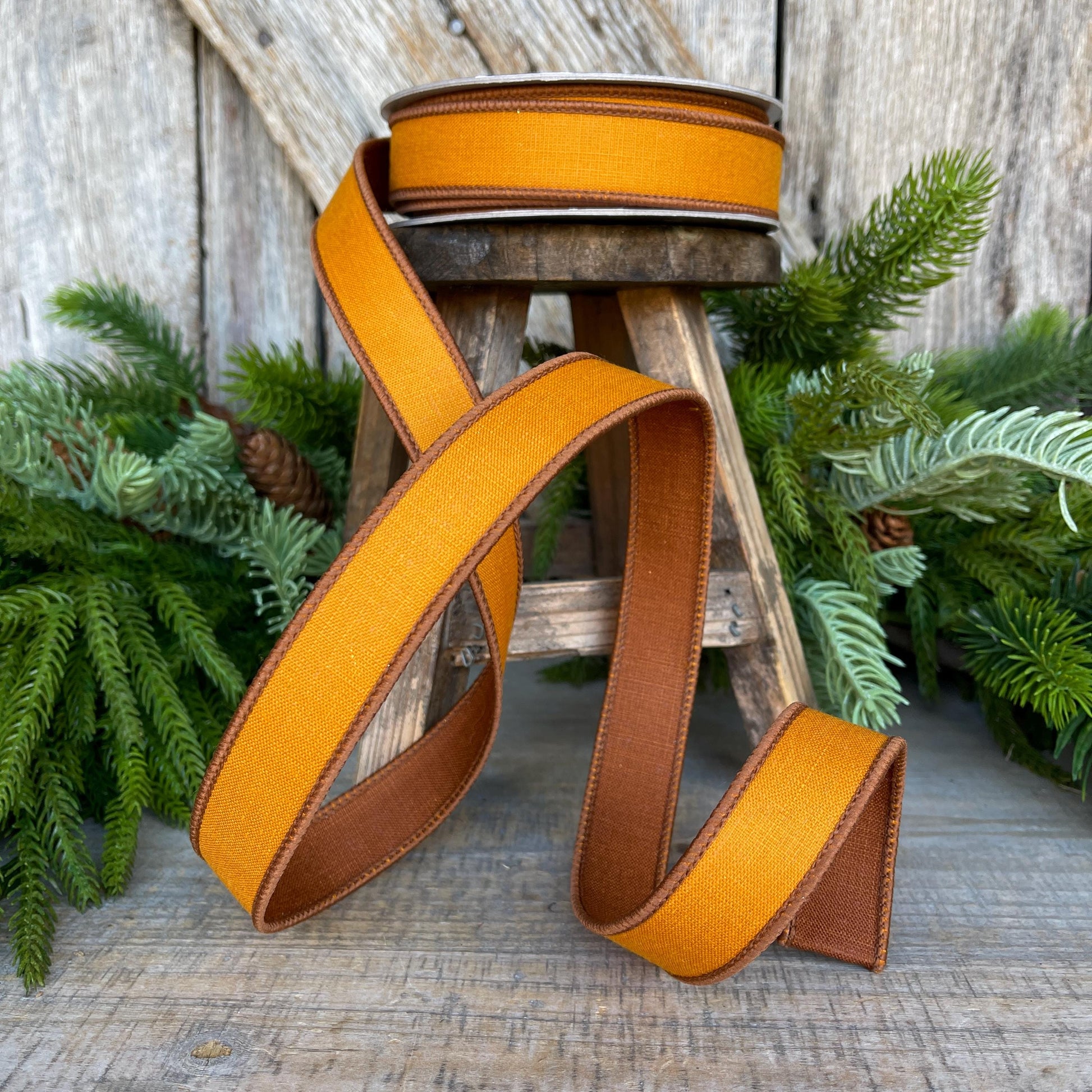 1" Copper Ribbon, Farrisilk Ribbon, Wired Ribbon, Copper Linen Tones Ribbon, 2 Tone Ribbon, copper orange Ribbon, SR119-42