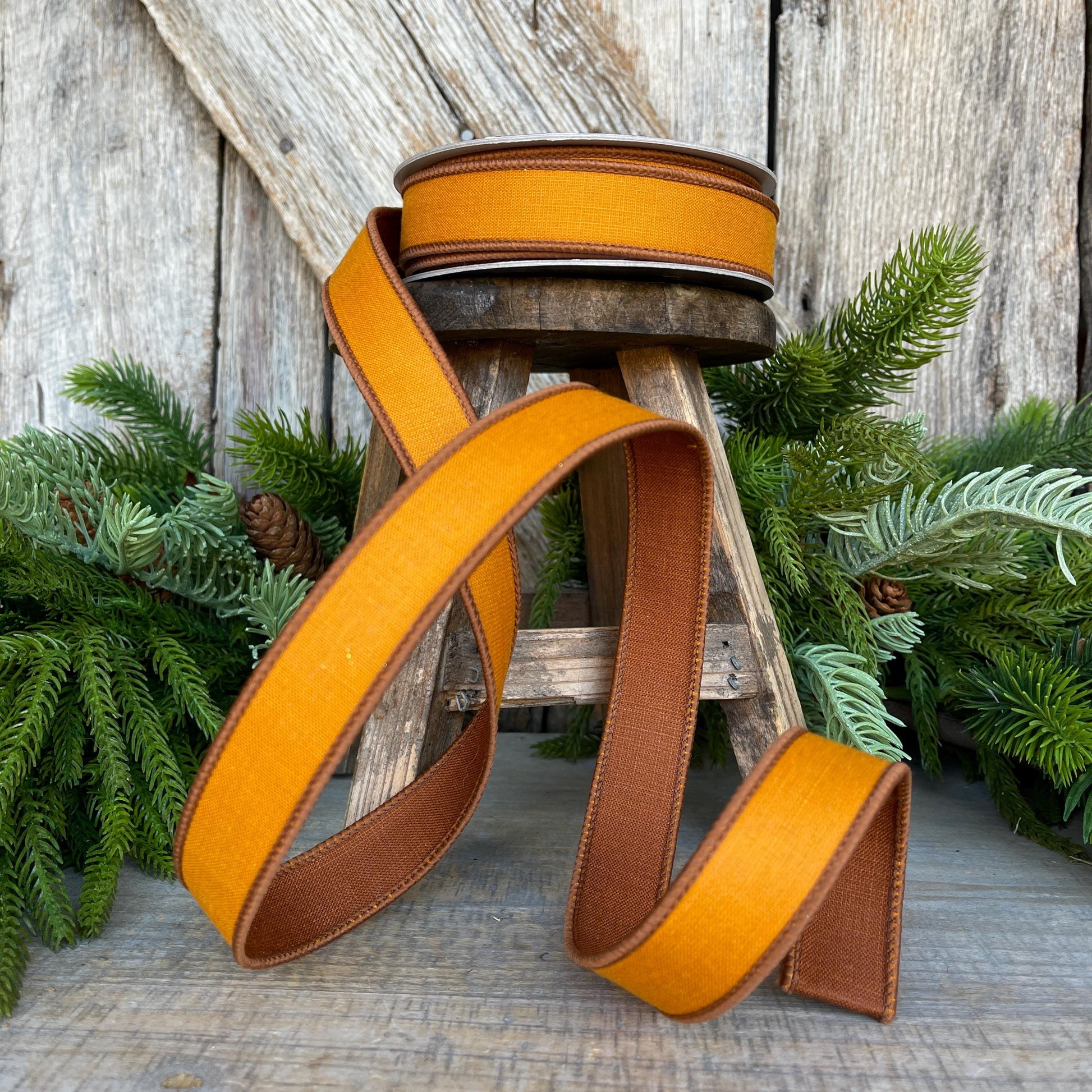 1" Copper Ribbon, Farrisilk Ribbon, Wired Ribbon, Copper Linen Tones Ribbon, 2 Tone Ribbon, copper orange Ribbon, SR119-42