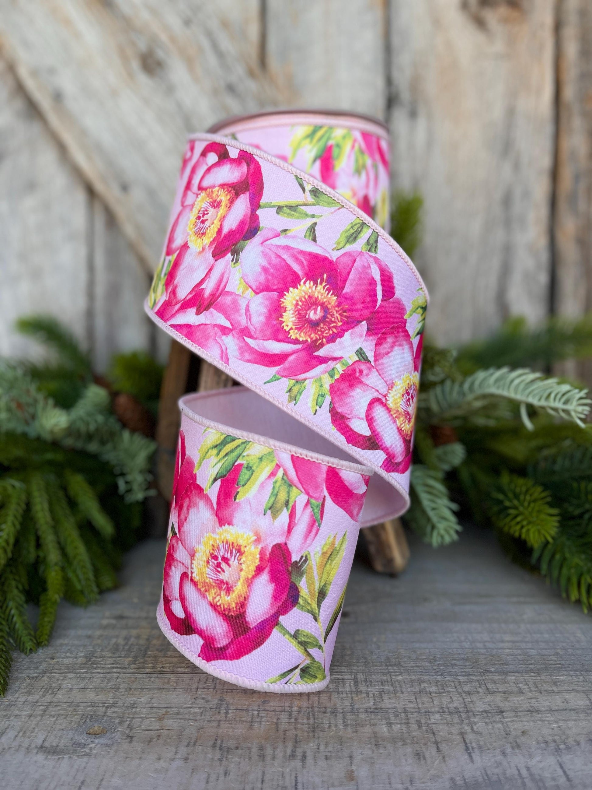 4" Spring Poppies ribbon, Farrisilk Ribbon, Pink Poppy Ribbon, Red Ribbon, Wired RIbbon, Designer RIbbon, SR070-22