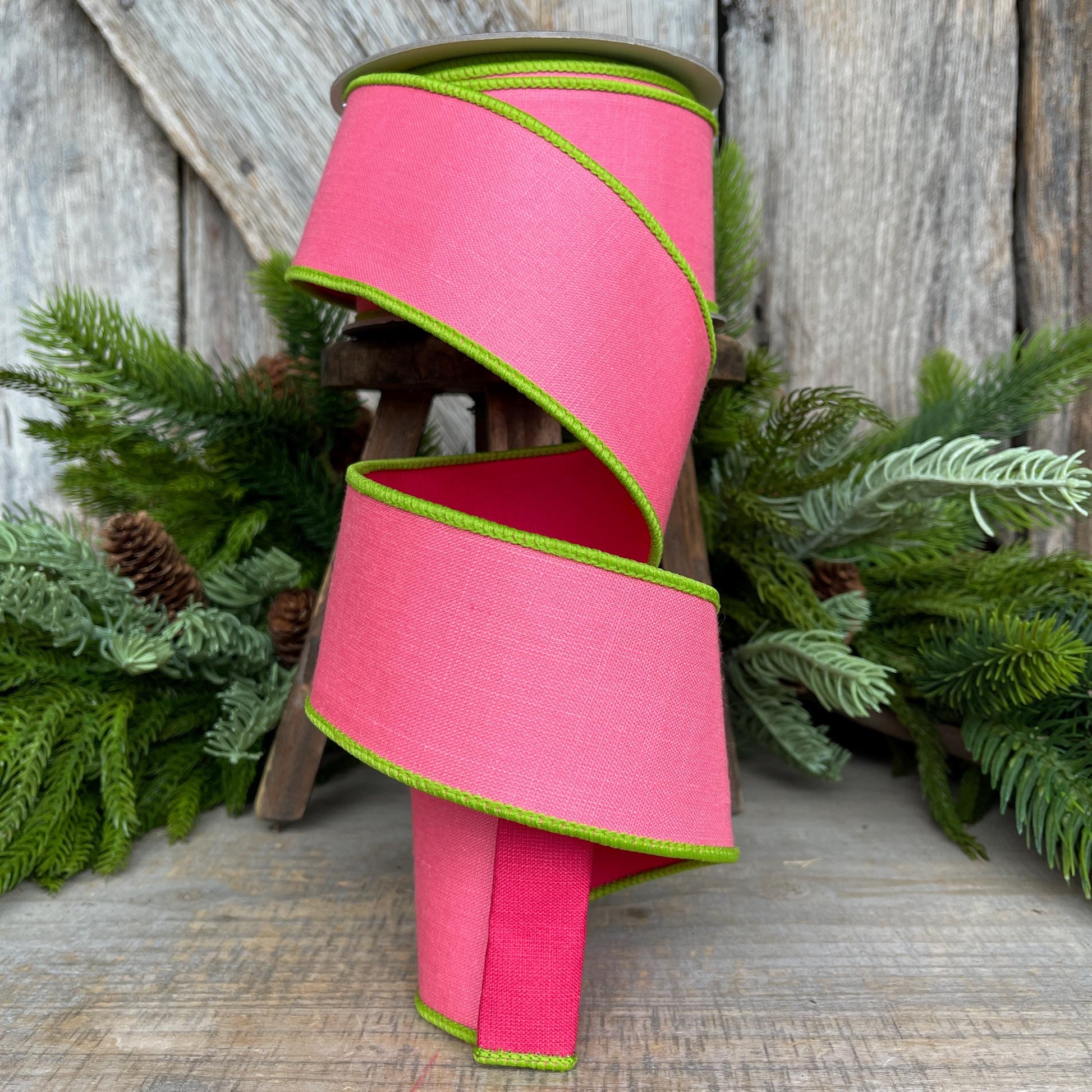 2.5" Pink Lime Green Ribbon, Farrisilk Ribbon, Wired Ribbon, Pretty Pastel Ribbon, 2 tone ribbon, narrow ribbon, SR118-74