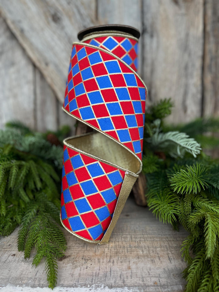 4" Patriotic Wired Ribbon, Patriotic Harlequin Ribbon