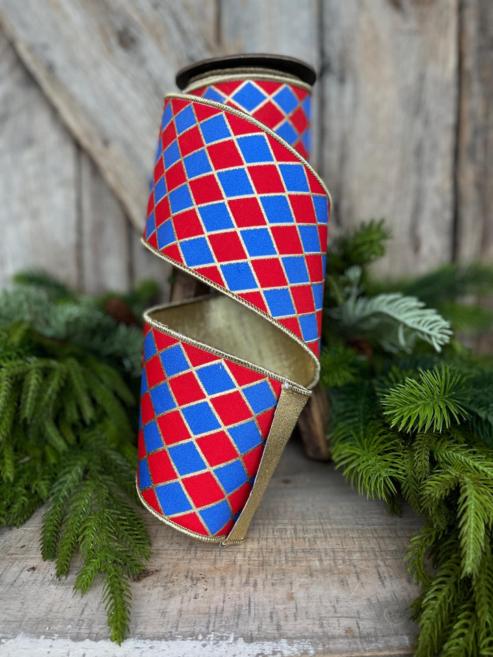 4" Patriotic Wired Ribbon, Patriotic Harlequin Ribbon, American Ribbon