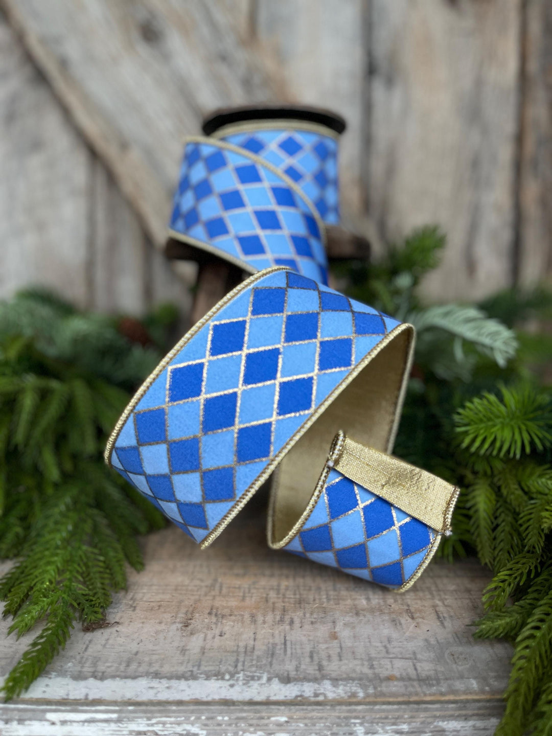 2.5" French Blue Harlequin Ribbon, Wired Ribbon, Designer Ribbon