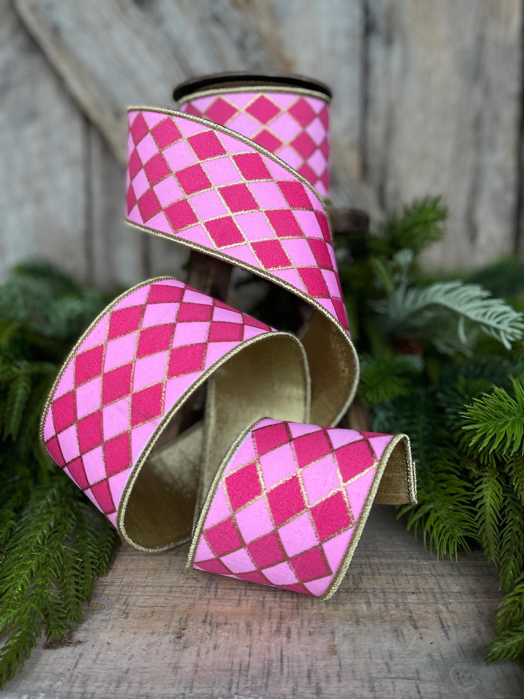 2.5" Pink Harlequin Ribbon, Wired Ribbon, Designer Ribbon