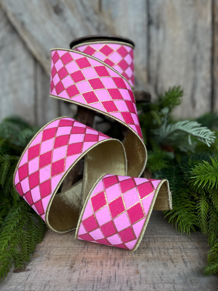 2.5" Pink Harlequin Ribbon, Wired Ribbon, Designer Ribbon