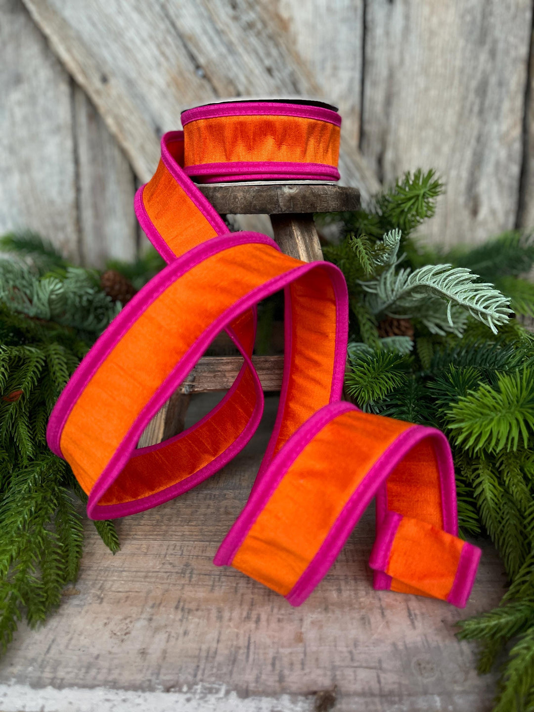 1.5" Orange Hot Pink Ribbon, Wired Ribbon, Designer Ribbon