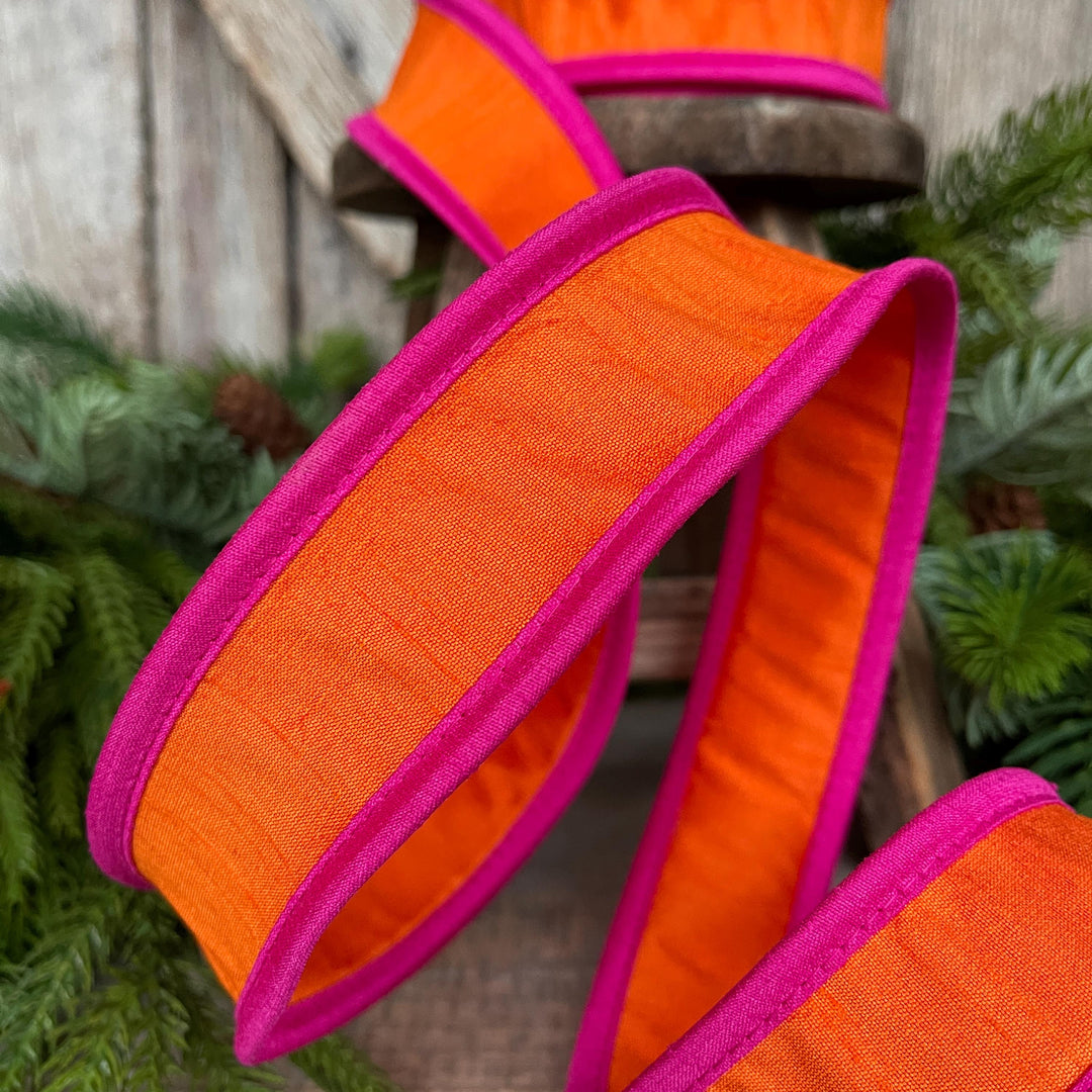 1.5" Orange Hot Pink Ribbon, Wired Ribbon, Designer Ribbon