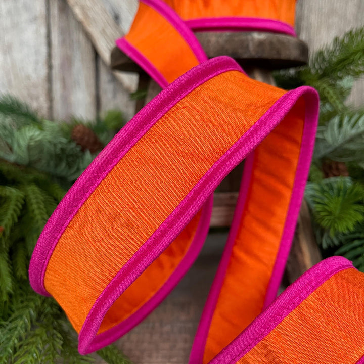 1.5" Orange Hot Pink Ribbon, Wired Ribbon, Designer Ribbon