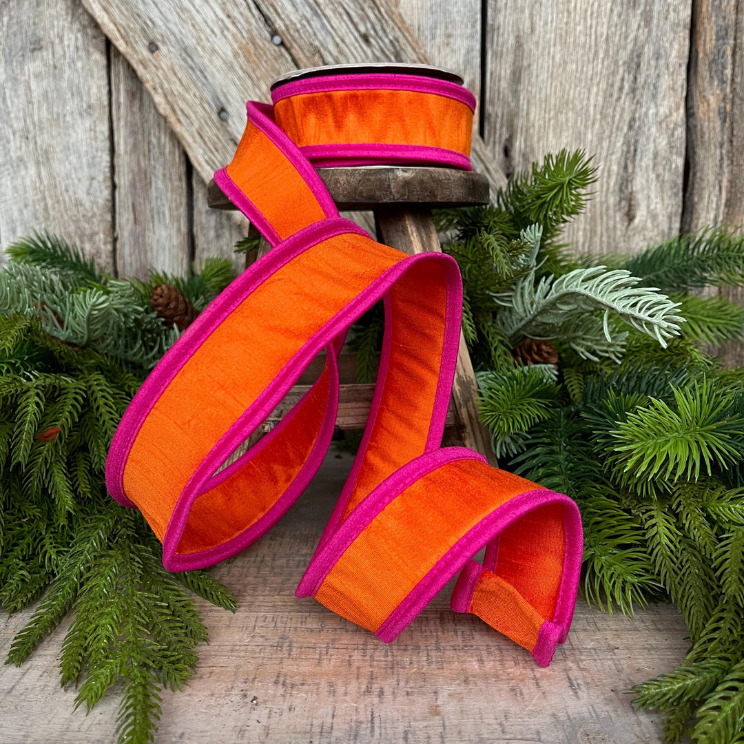 1.5" Orange Hot Pink Ribbon, Wired Ribbon, Designer Ribbon