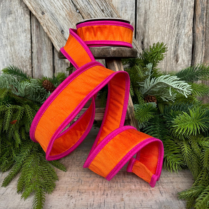 1.5" Orange Hot Pink Ribbon, Wired Ribbon, Designer Ribbon