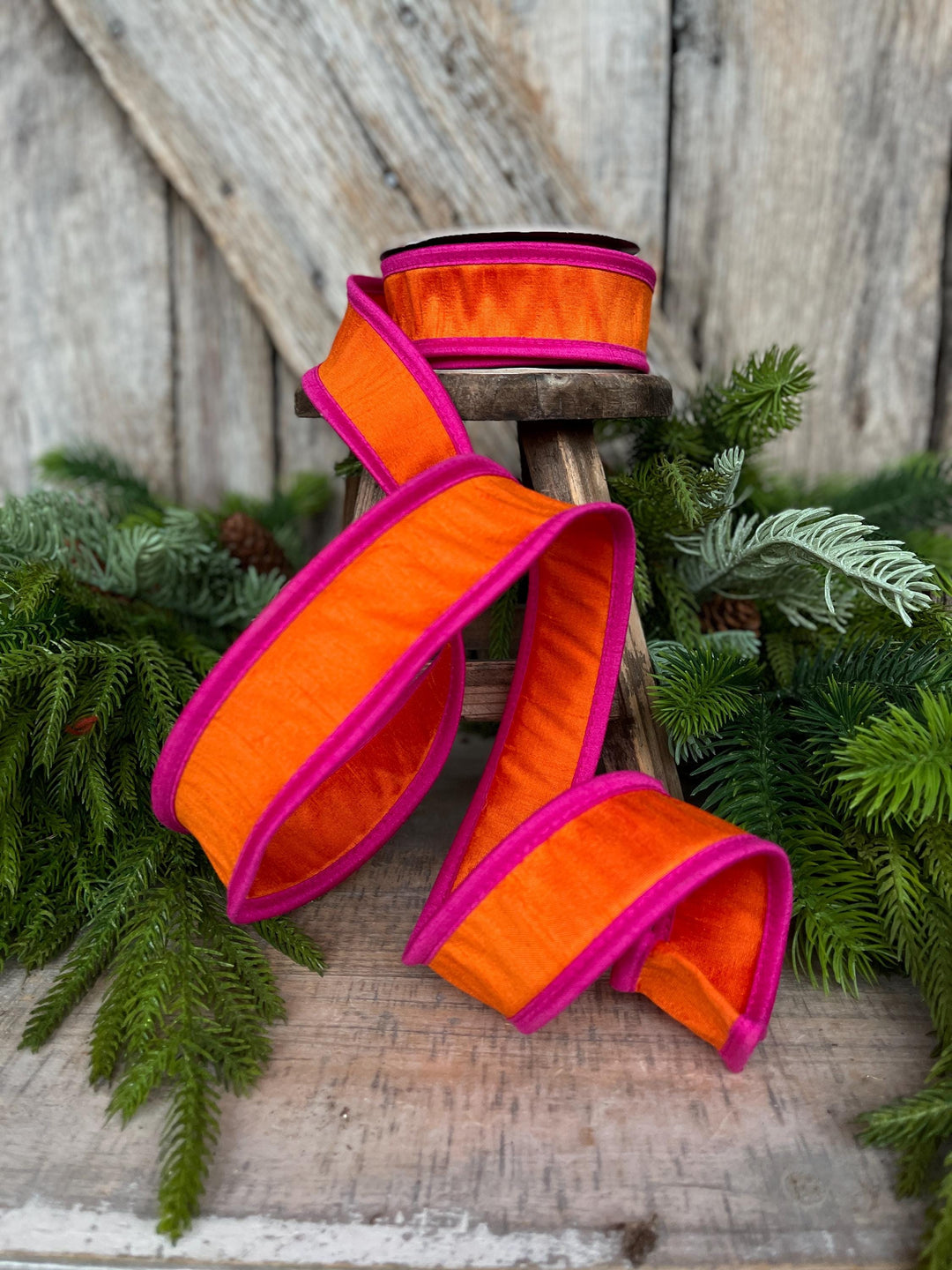 1.5" Orange Hot Pink Ribbon, Wired Ribbon, Designer Ribbon