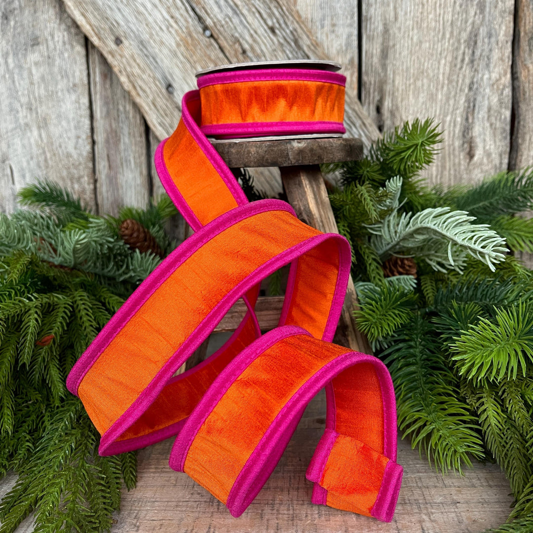 1.5" Orange Hot Pink Ribbon, Wired Ribbon, Designer Ribbon