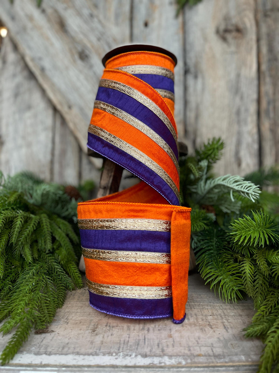 4" Halloween Ribbon, Wired Ribbon, Purple Orange Gold Ribbon