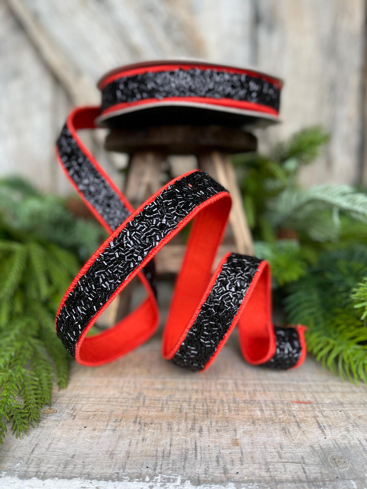 1" Orange Black Halloween Ribbon, Farrisilk Ribbon, Creepy Fuzz Ribbon