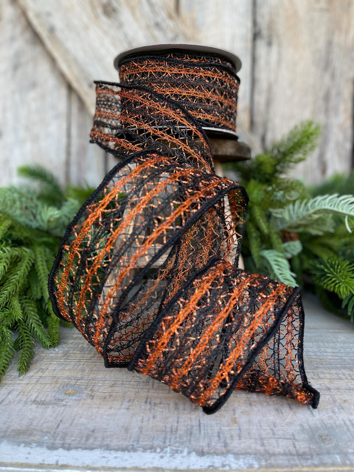2.5" Orange Halloween Ribbon, Farrisilk Ribbon, Creepy Crochet