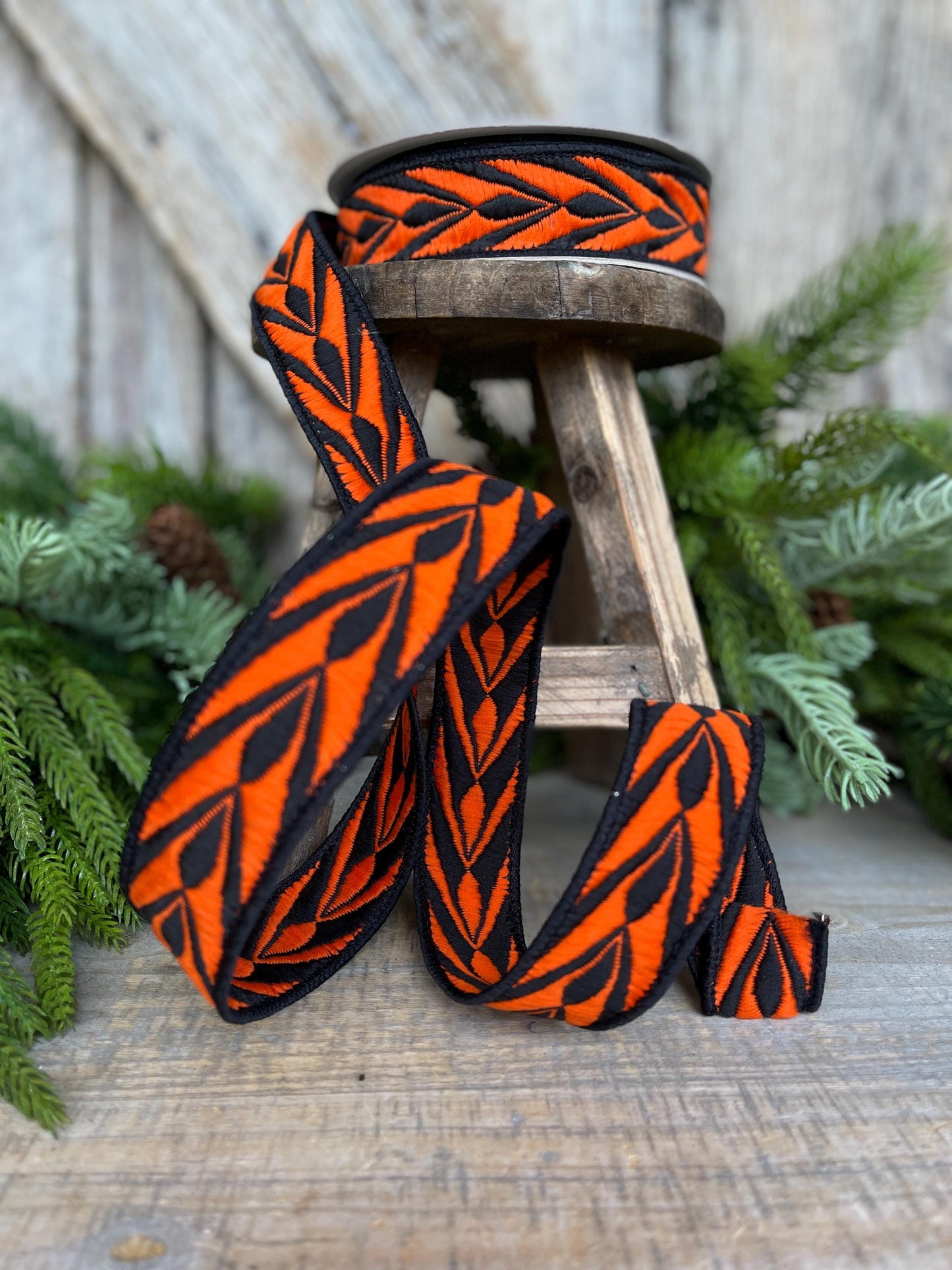 1" Orange Fang Ribbon, Farrisilk Ribbon, Orange Black Ribbon, Designer Ribbon, HR032-87