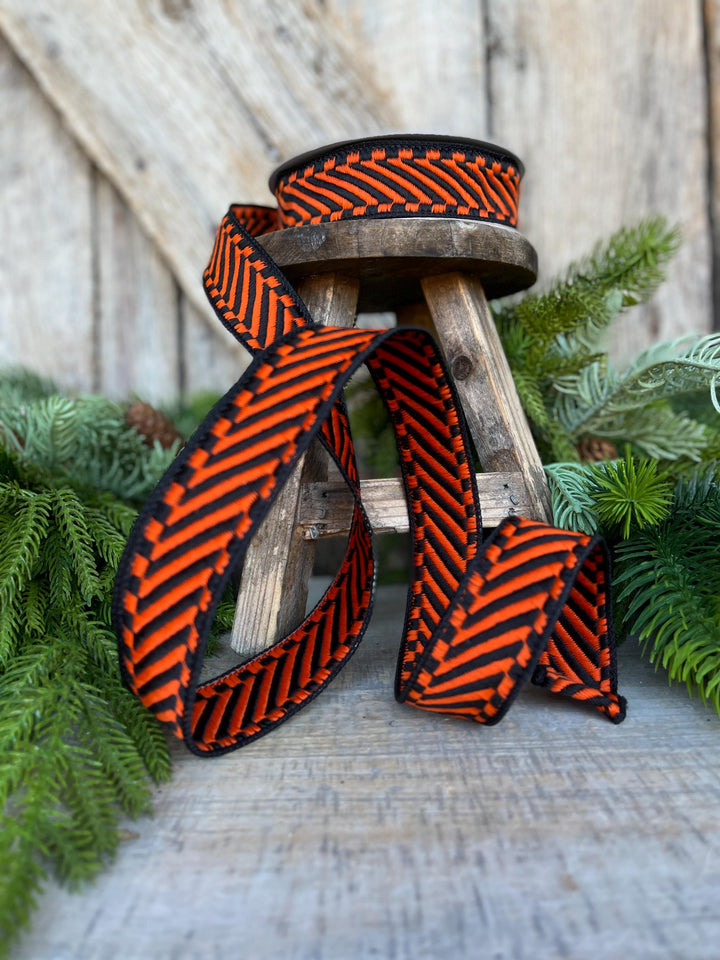 1" Orange Black Halloween Ribbon, Farrisilk ribbon, Orange Shapeshifter Ribbon