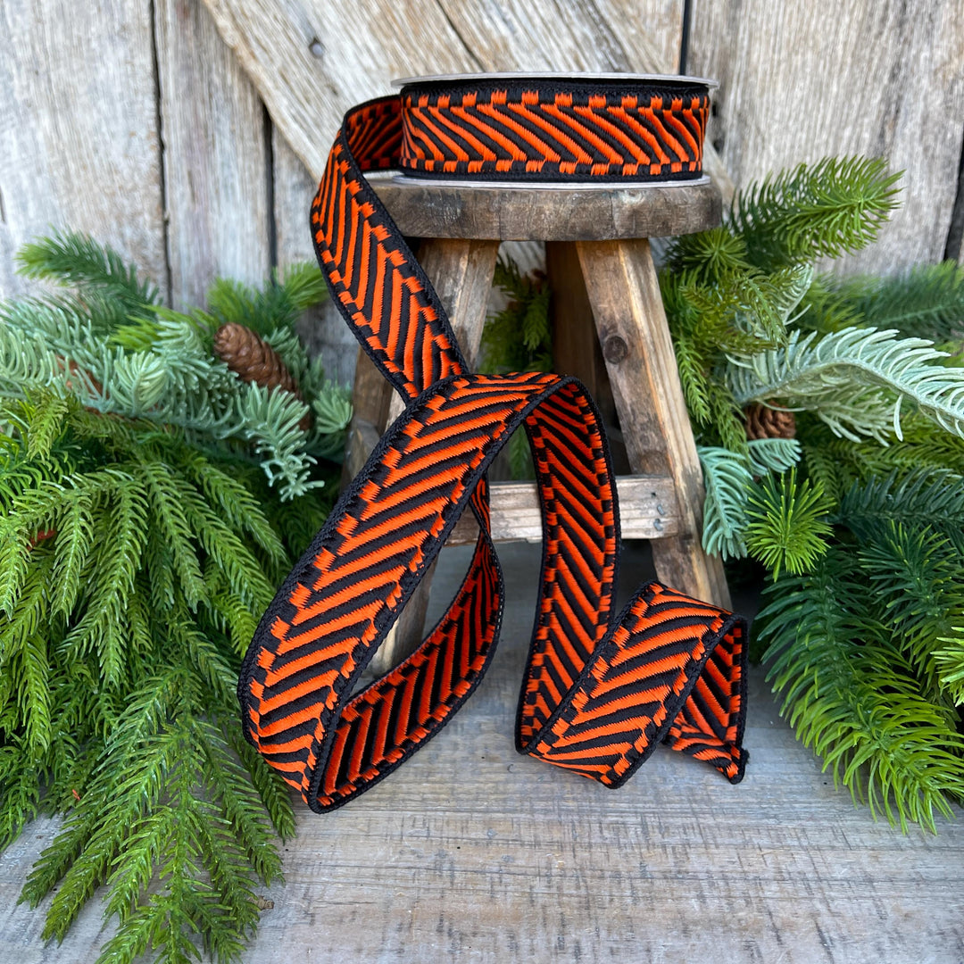 1" Orange Black Halloween Ribbon, Farrisilk ribbon, Orange Shapeshifter Ribbon