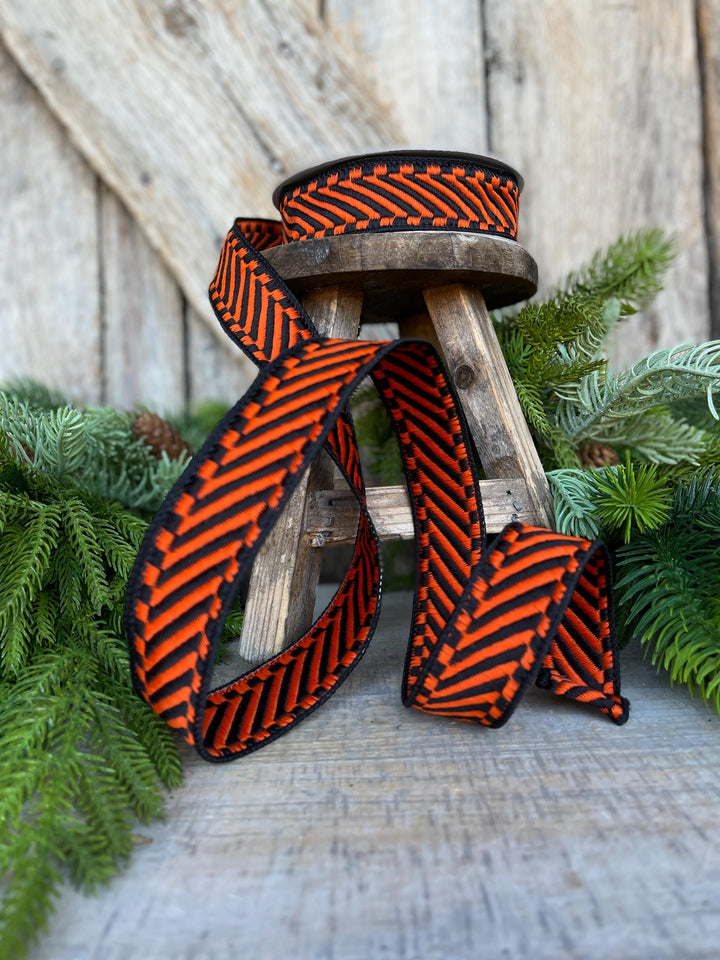 1" Orange Black Halloween Ribbon, Farrisilk ribbon, Orange Shapeshifter Ribbon
