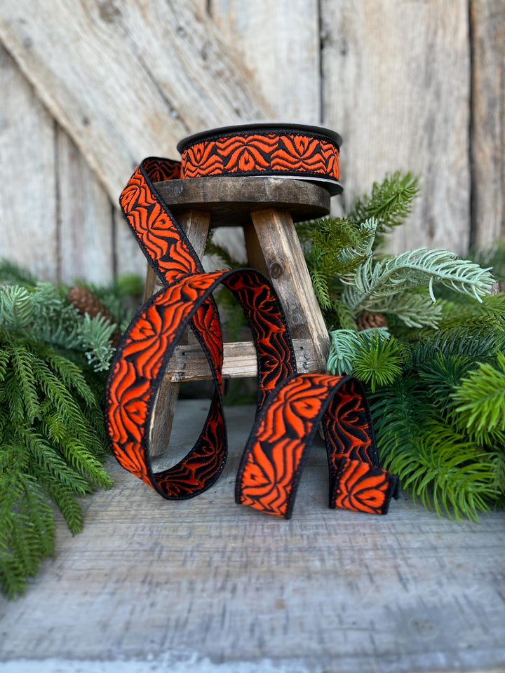 1" Orange Halloween Ribbon, Farrisilk Ribbon, Orange Ghoulish Ribbon