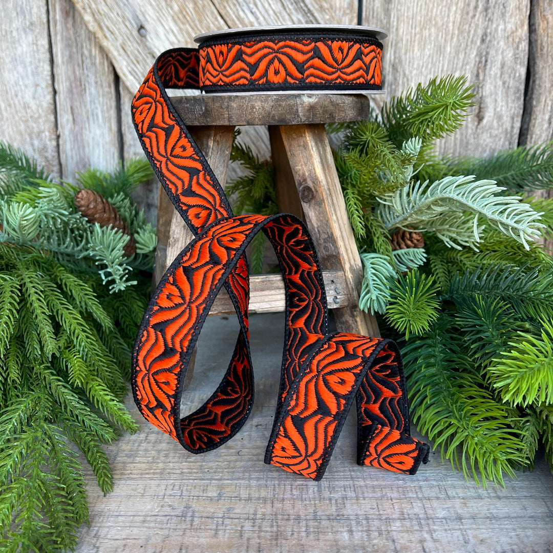 1" Orange Halloween Ribbon, Farrisilk Ribbon, Orange Ghoulish Ribbon