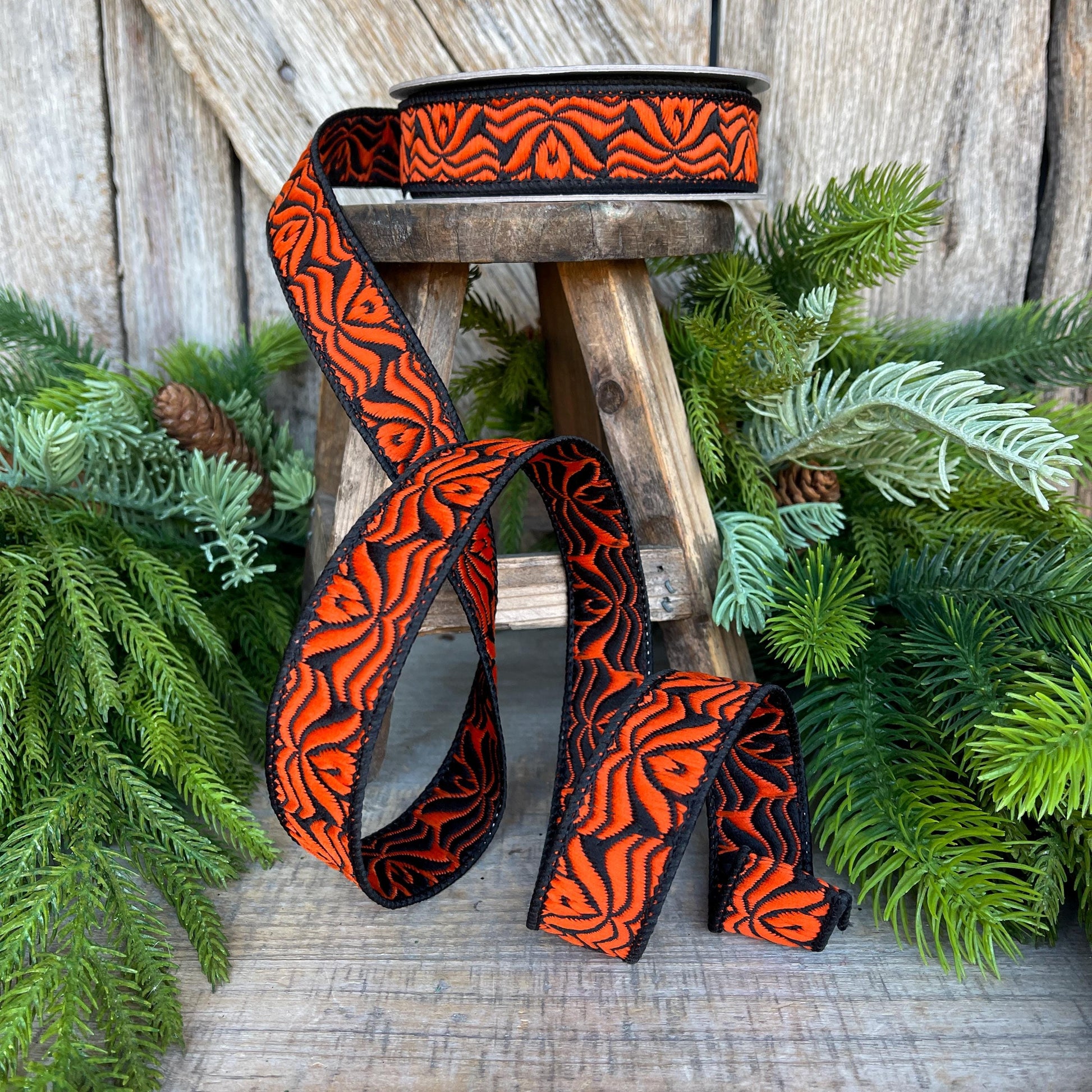 1" Orange Halloween Ribbon, Farrisilk Ribbon, Orange Ghoulish Ribbon, Wired Ribbon, Halloween Decor, HR033-87