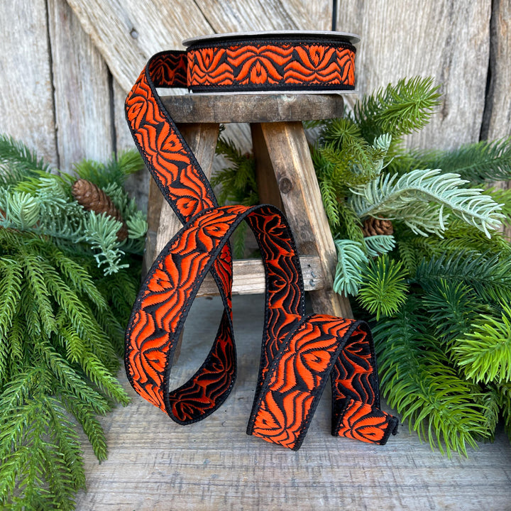 1" Orange Halloween Ribbon, Farrisilk Ribbon, Orange Ghoulish Ribbon