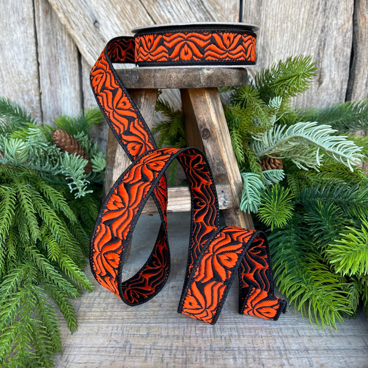 1" Orange Halloween Ribbon, Farrisilk Ribbon, Orange Ghoulish Ribbon