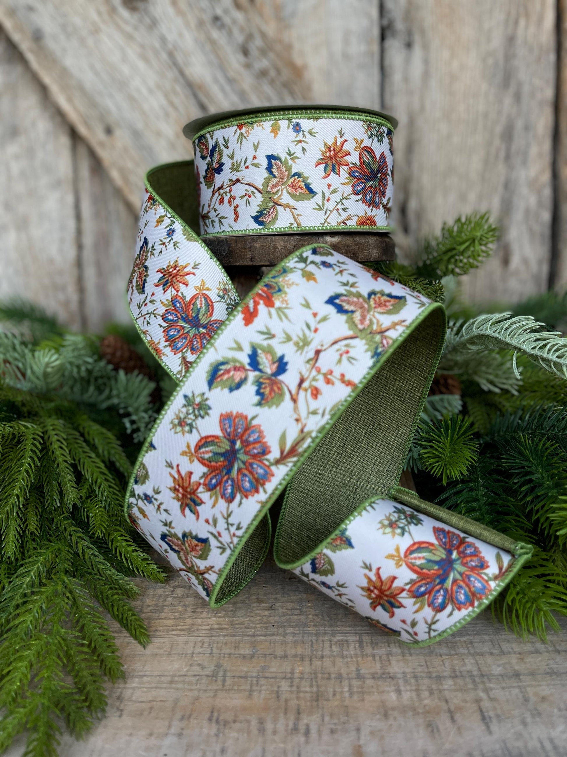 2.5" Fall Floral Ribbon, Farrisilk Ribbon, Designer Ribbon, Fall Ribbon, Fall Decor, RS091-32