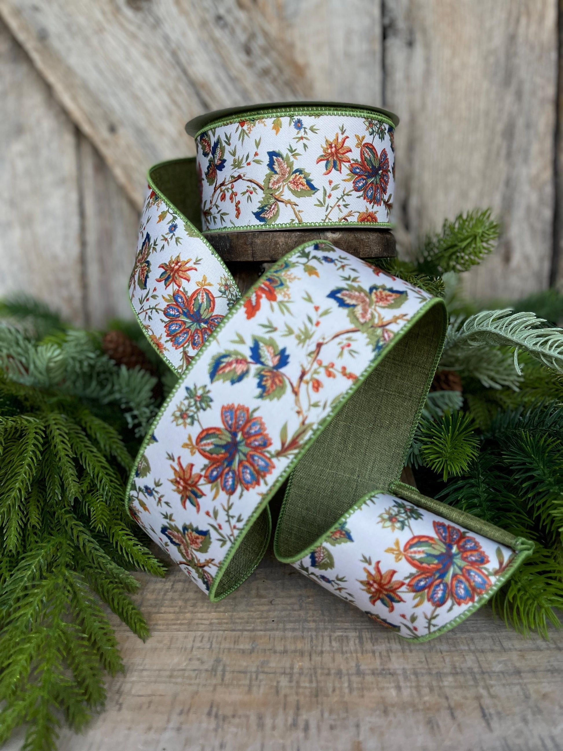 2.5" Fall Floral Ribbon, Farrisilk Ribbon, Designer Ribbon, Fall Ribbon, Fall Decor, RS091-32