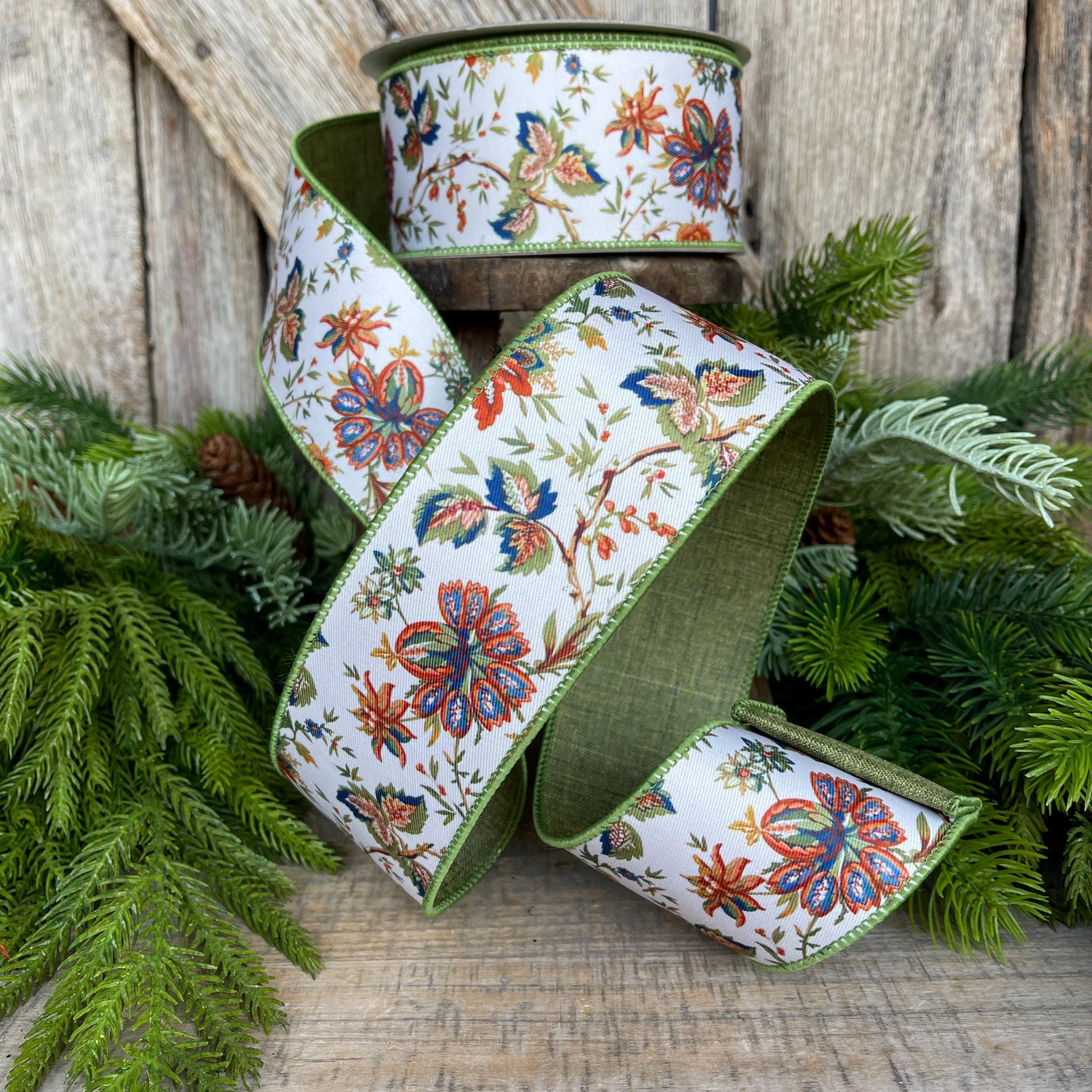 2.5" Fall Floral Ribbon, Farrisilk Ribbon, Designer Ribbon, Fall Ribbon, Fall Decor, RS091-32