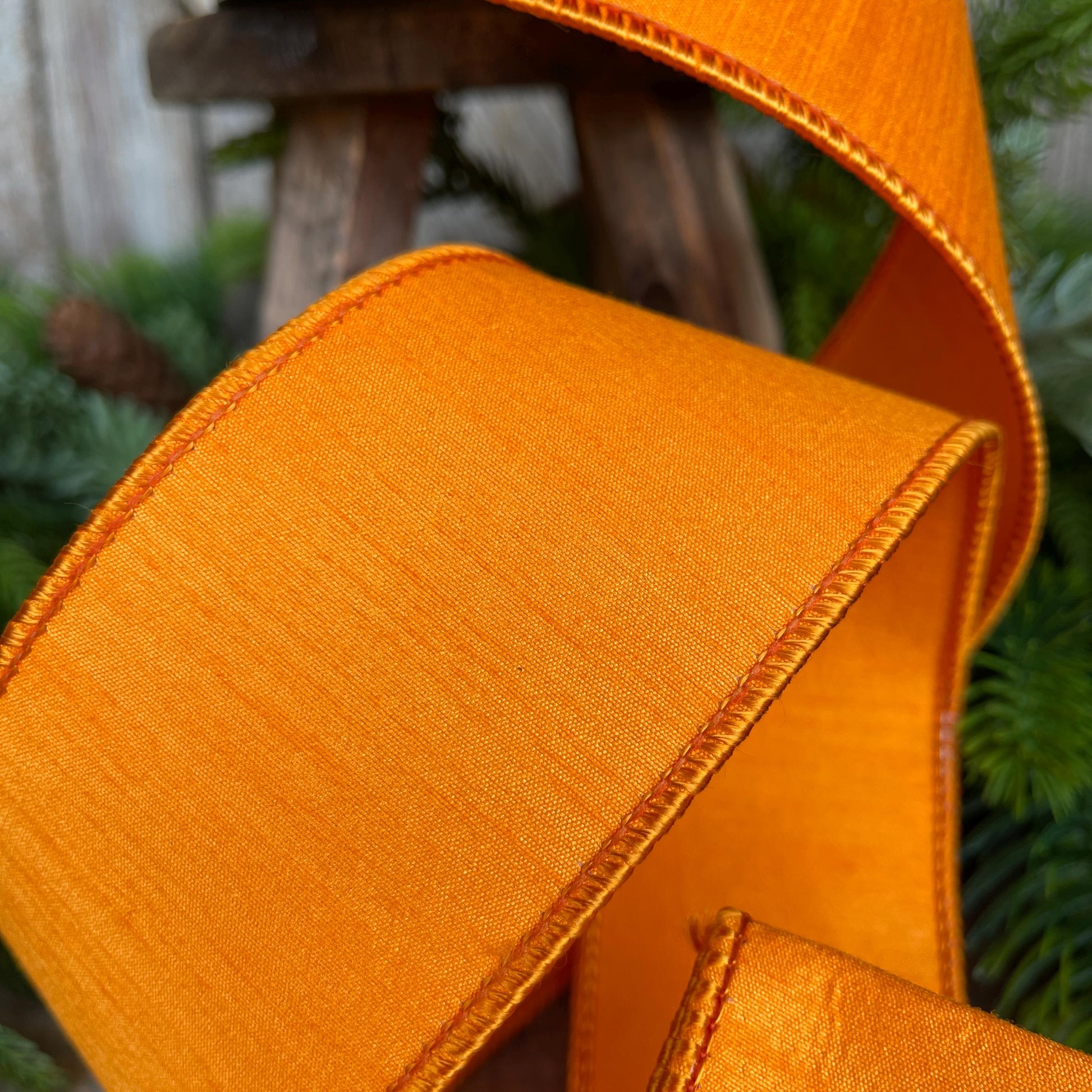 2.5" Orange Dupion Ribbon, Farrisilk Ribbon, Spring Summer Fall Halloween Ribbon, Orange Ribbon, Wired RIbbon, RK609-52