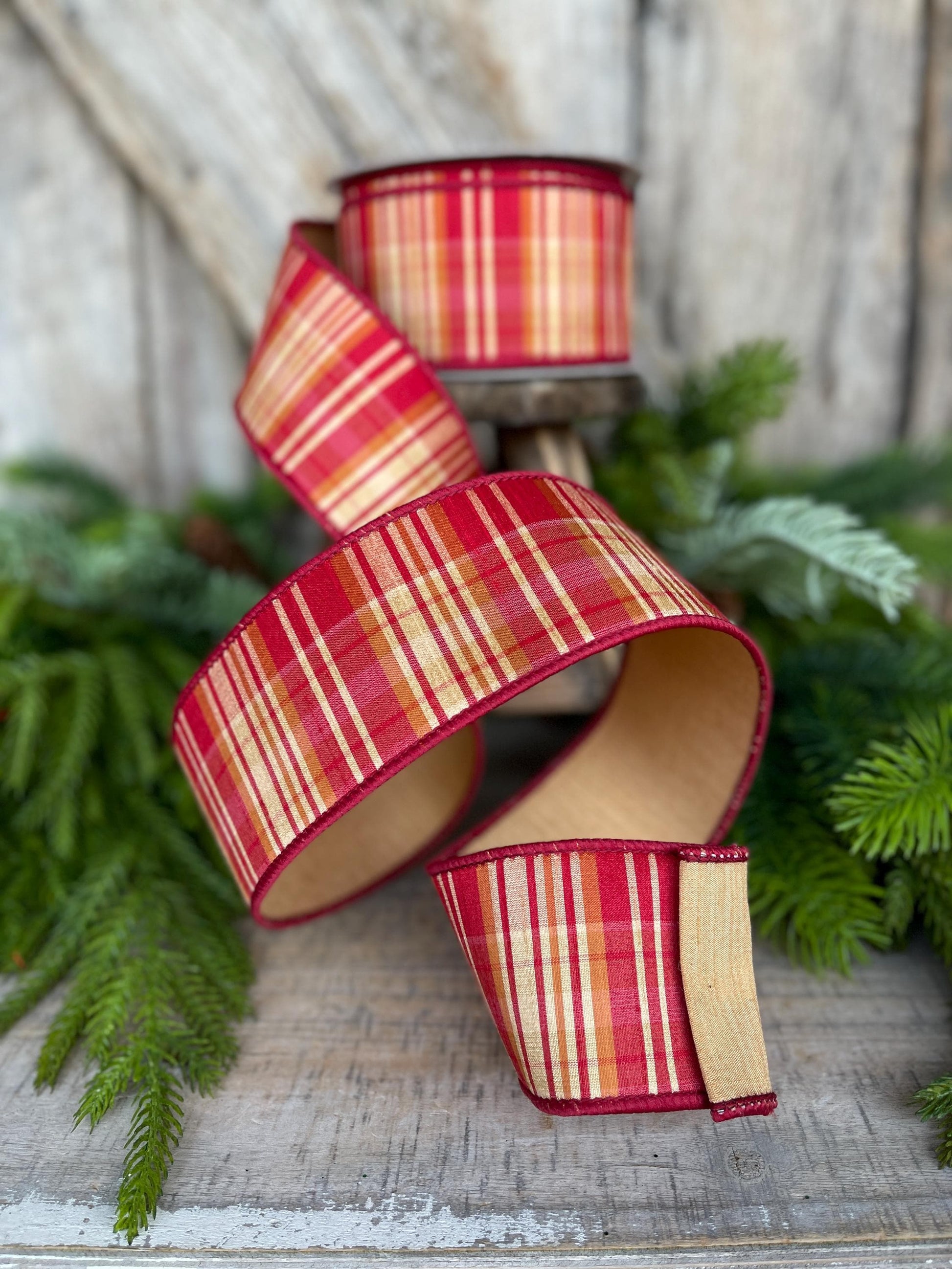 2.5" Fall Plaid Ribbon, Red Orange Prescott Plaid Ribbon, Farrisilk Ribbon, Ruby Orange Fall Plaid Ribbon, Fall Ribbon, RK368-03