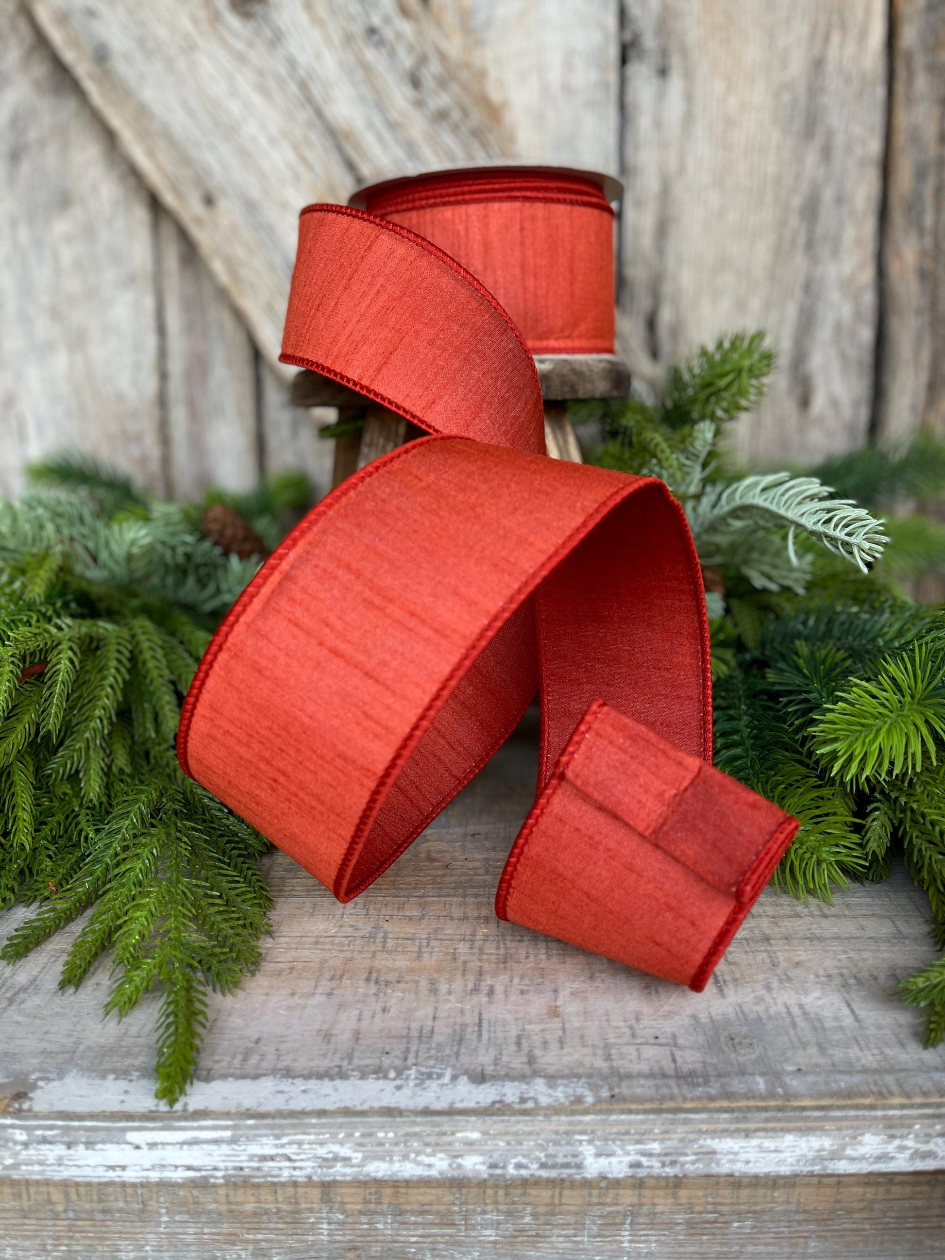 2.5” Copper Dupioni Ribbon, Fall ribbon, Christmas ribbon, Rust colored Ribbon, Wired Ribbon, Farrisilk ribbon, RK609-42