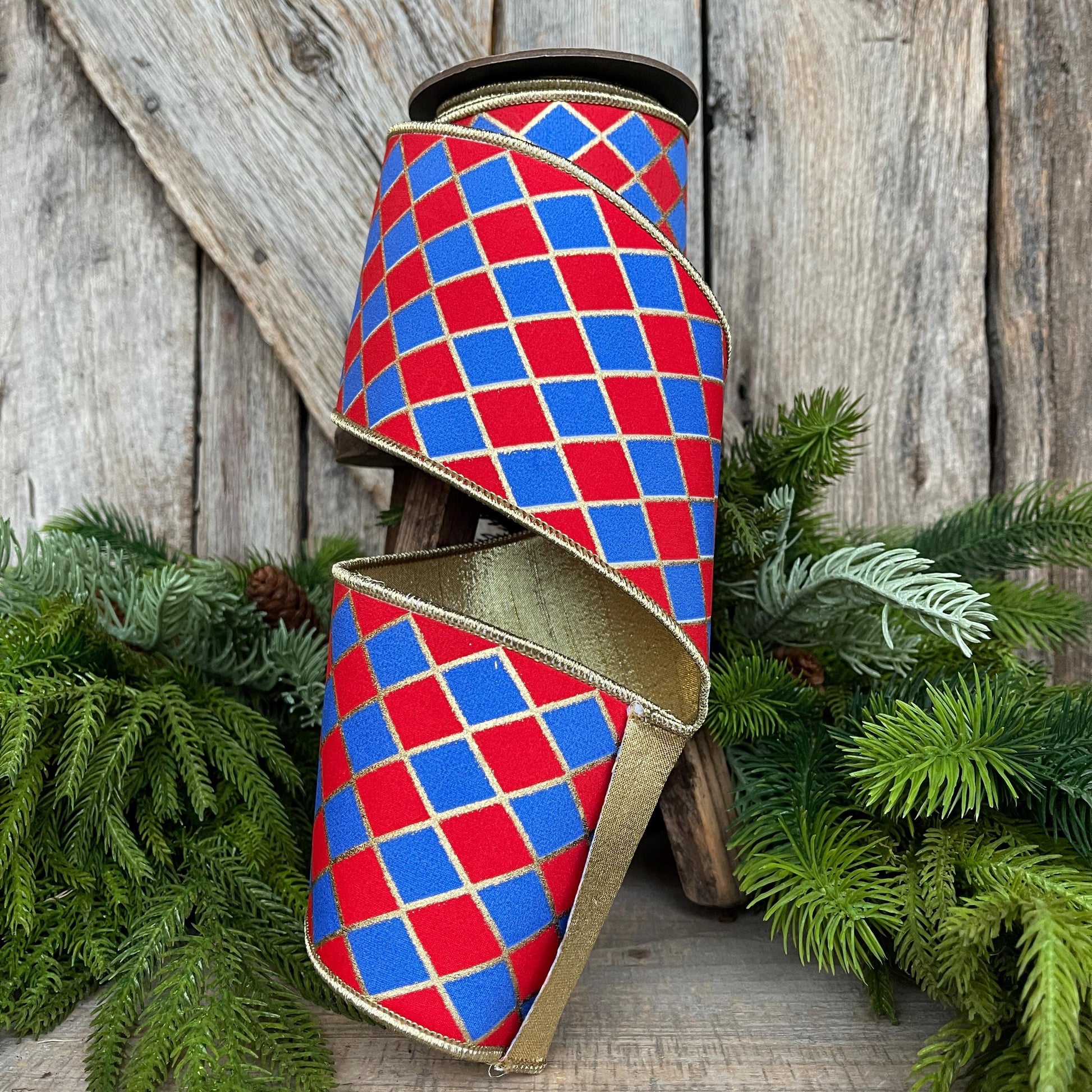 4" Patriotic Wired Ribbon, Patriotic Harlequin Ribbon, American Ribbon, USA Ribbon, 4th of July RIbbon, Ribbon for bows, 94562W-250-10D