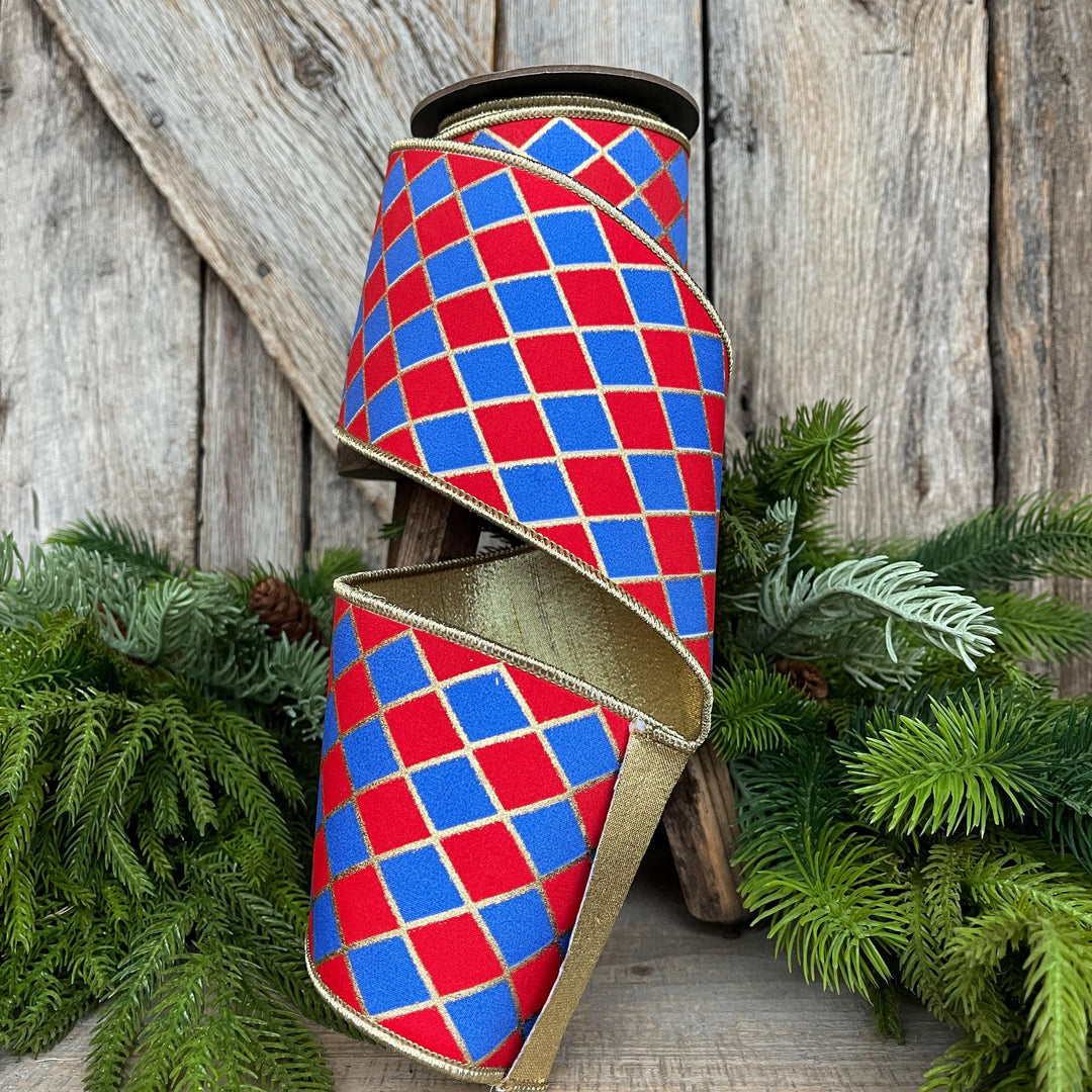 4" Patriotic Wired Ribbon, Patriotic Harlequin Ribbon, American Ribbon