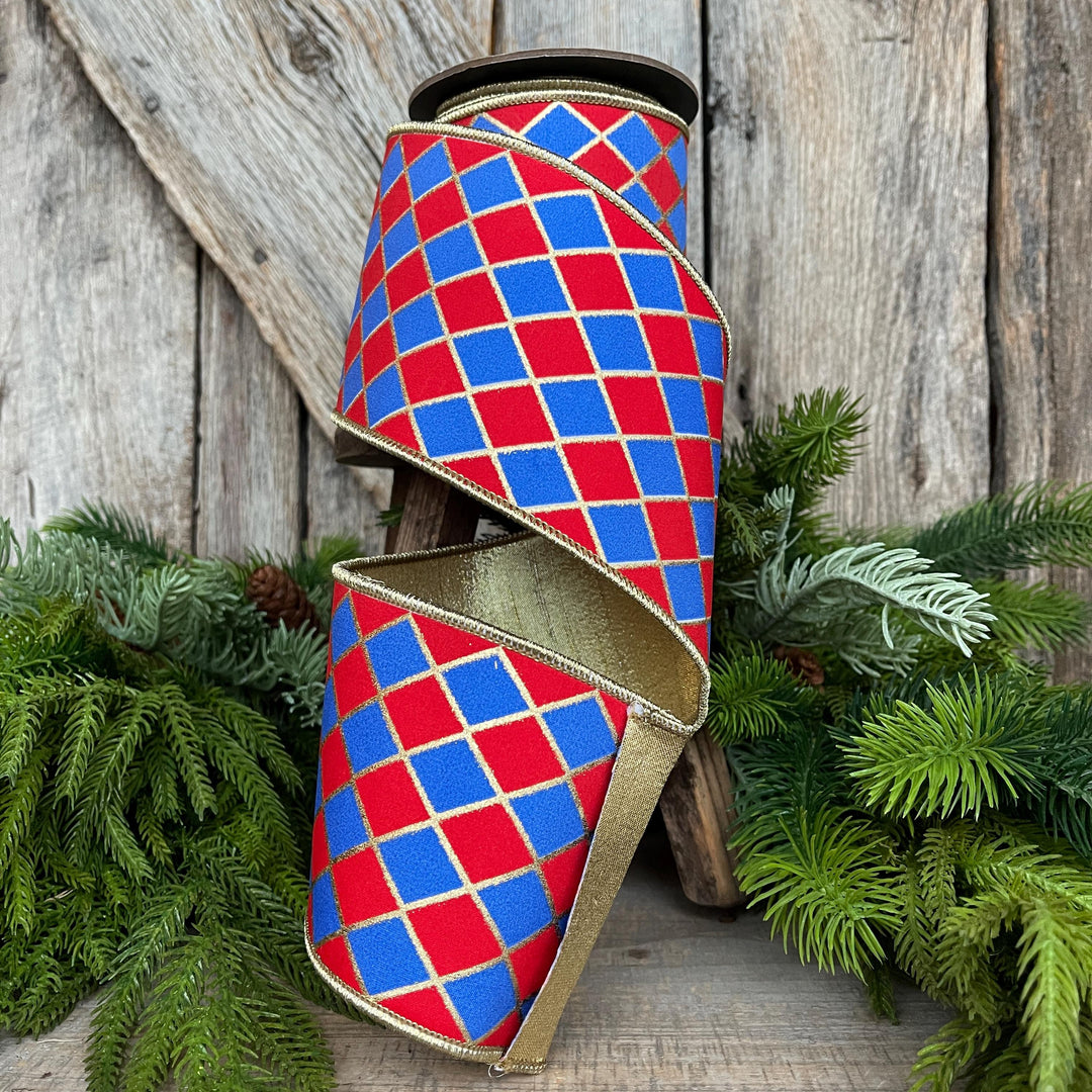 4" Patriotic Wired Ribbon, Patriotic Harlequin Ribbon
