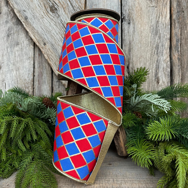 4" Patriotic Wired Ribbon, Patriotic Harlequin Ribbon