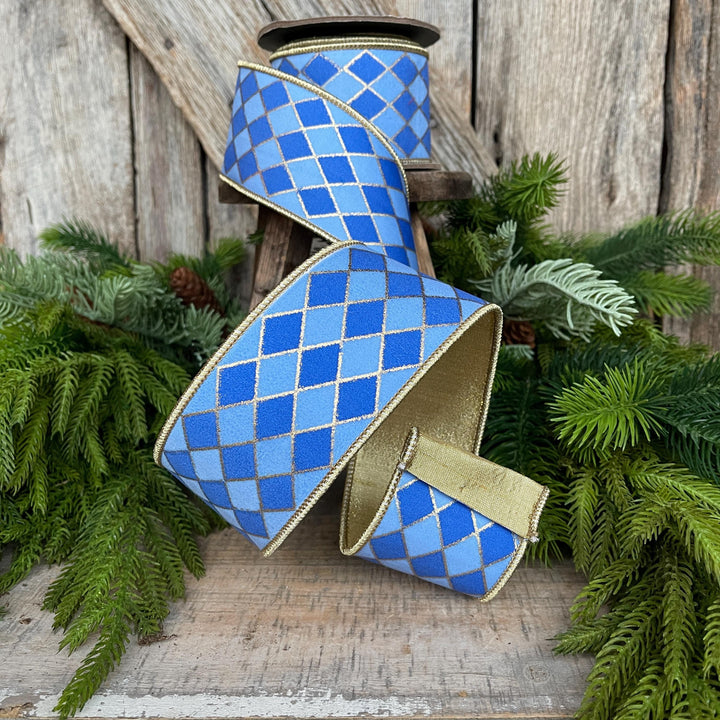 2.5" French Blue Harlequin Ribbon, Wired Ribbon, Designer Ribbon