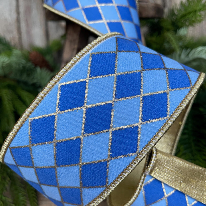 2.5" French Blue Harlequin Ribbon, Wired Ribbon, Designer Ribbon