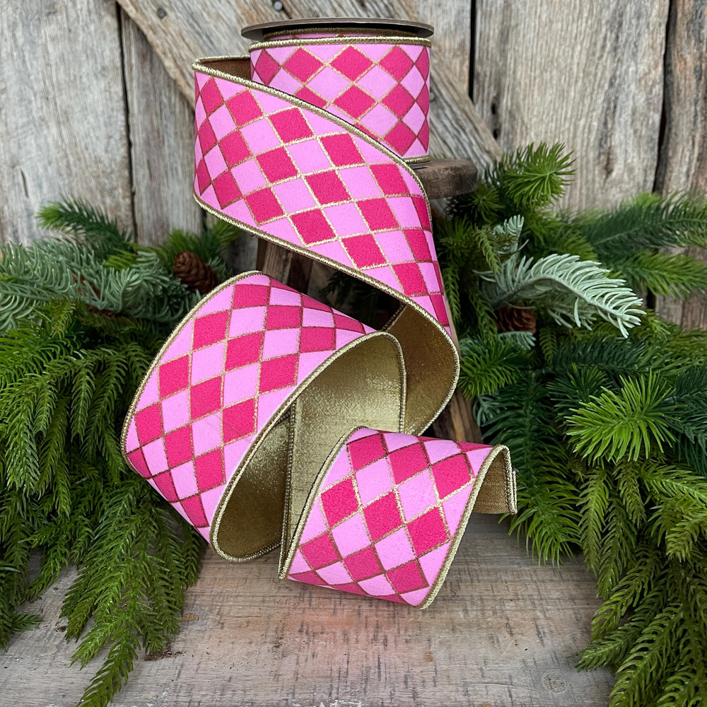 2.5" Pink Harlequin Ribbon, Wired Ribbon, Designer Ribbon