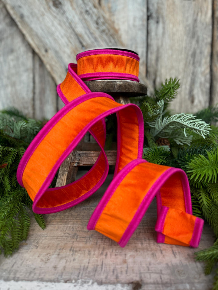 1.5" Orange Hot Pink Ribbon, Wired Ribbon, Designer Ribbon