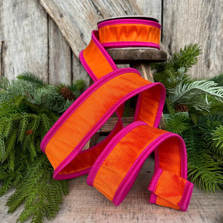 1.5" Orange Hot Pink Ribbon, Wired Ribbon, Designer Ribbon