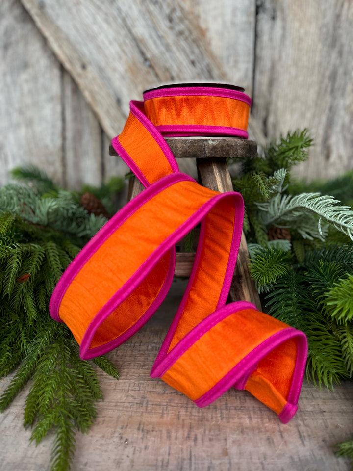 1.5" Orange Hot Pink Ribbon, Wired Ribbon, Designer Ribbon
