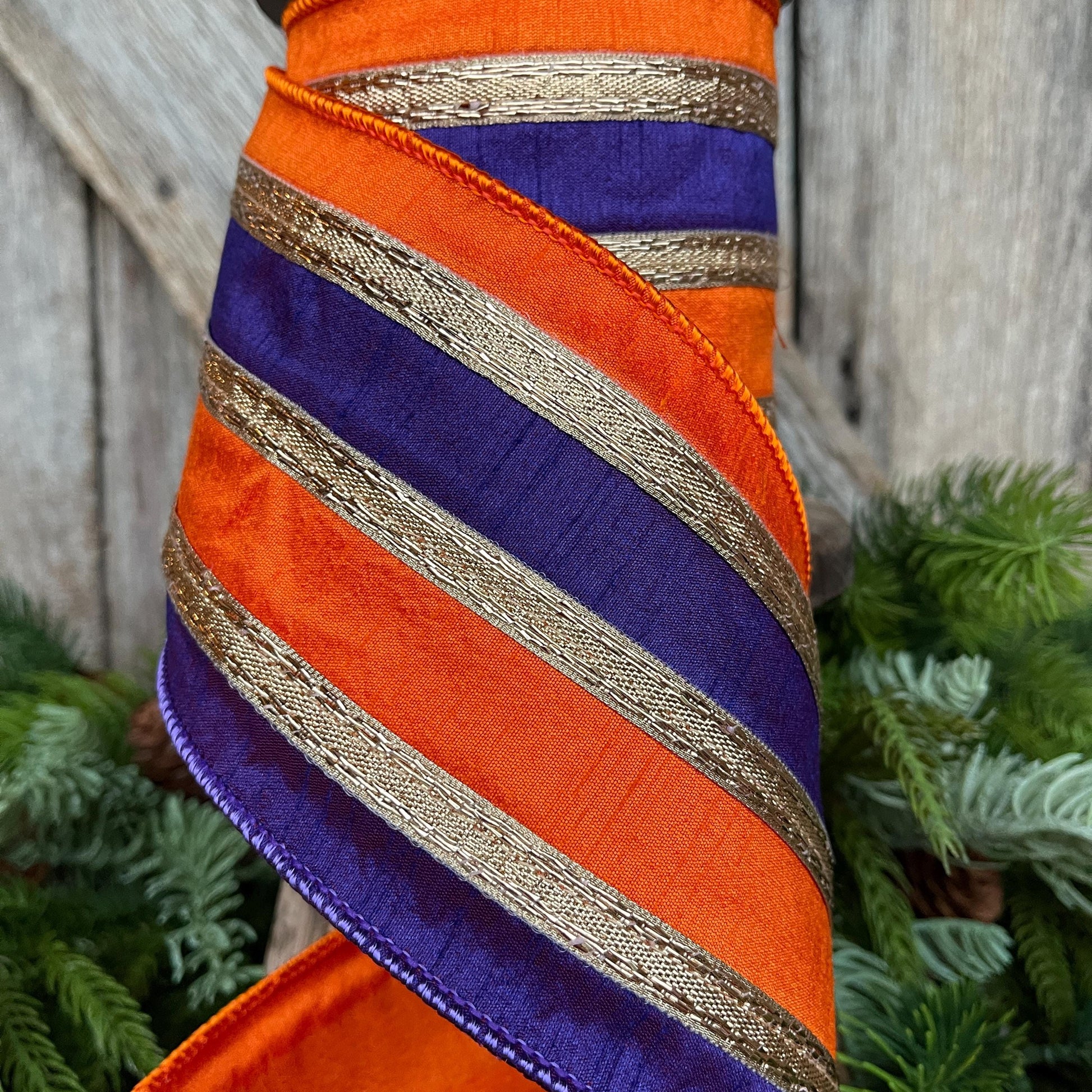 4" Halloween Ribbon, Wired Ribbon, Purple Orange Gold Ribbon, Halloween Decor, 94509W-884-10D