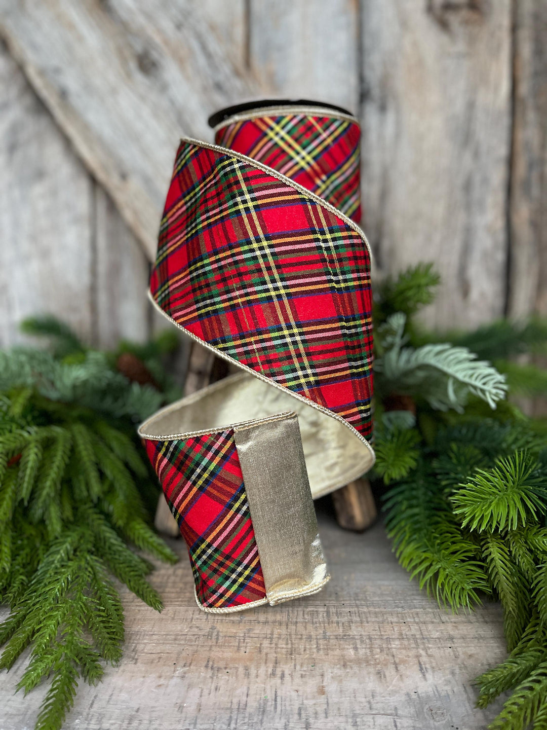 4" Traditional CHristmas Plaid, Wired Ribbon, Red Blue Chirstmas Plaid RIbbon