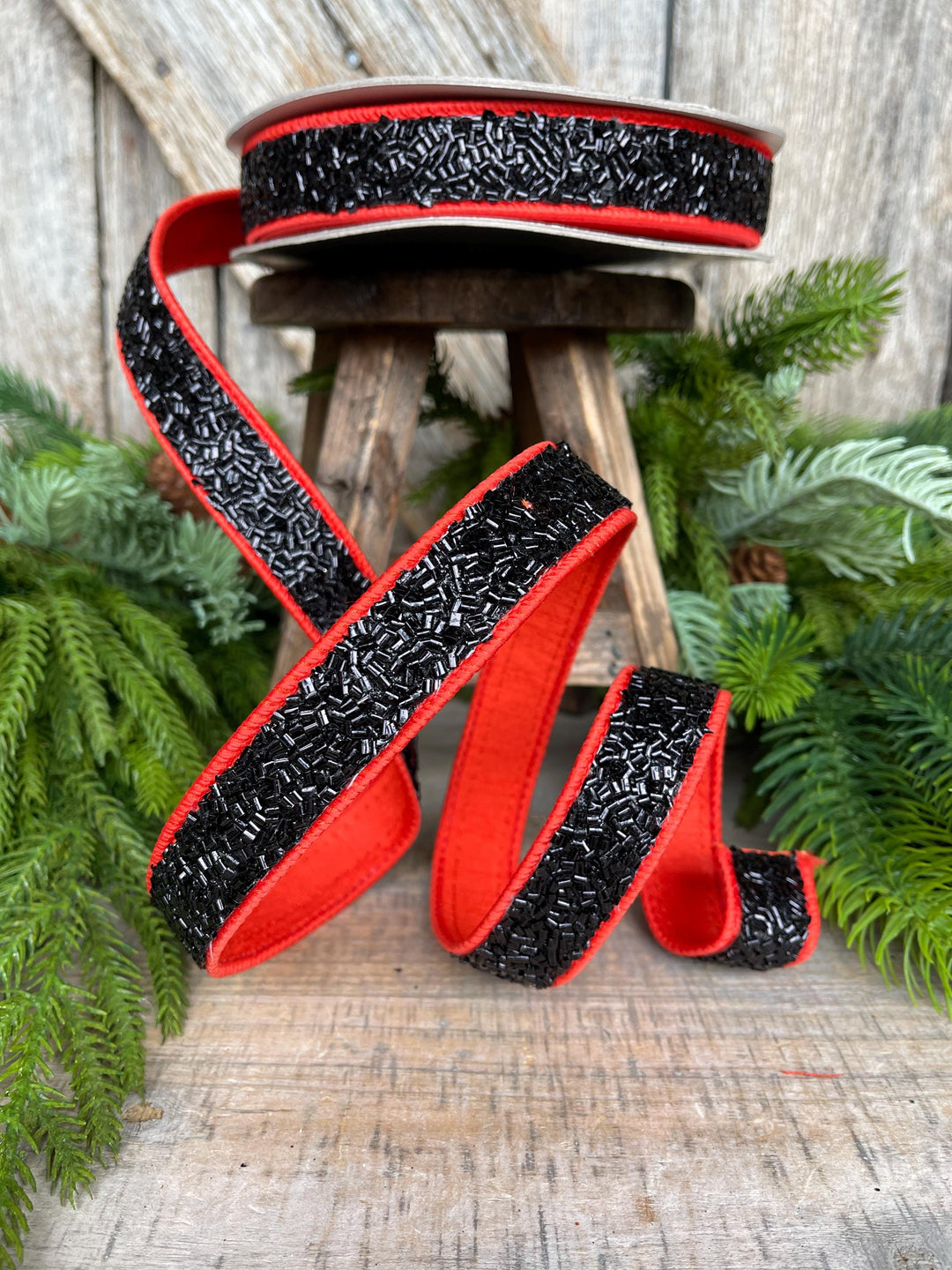 1" Orange Black Halloween Ribbon, Farrisilk Ribbon, Creepy Fuzz Ribbon